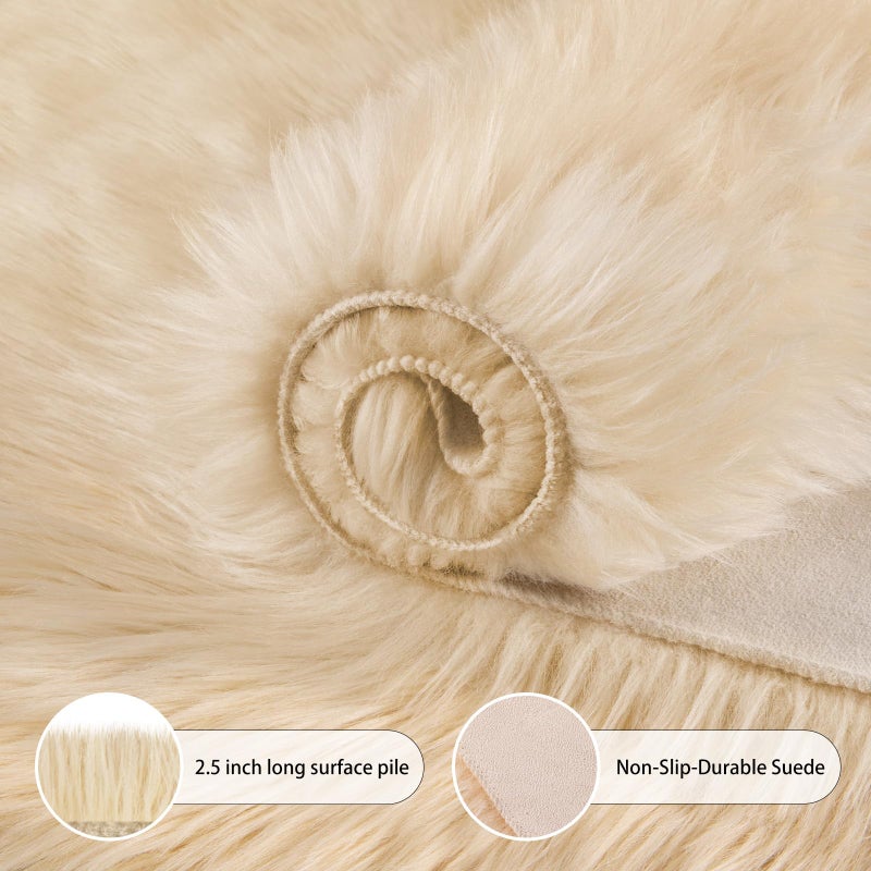 Ciicool Faux Sheepskin Rugs Soft Faux Fur Rug Beige Fluffy Rug Chair Couch Cover Fuzzy Carpet for Bedroom Floor Sofa Living Room 2x3 Feet - Image 4